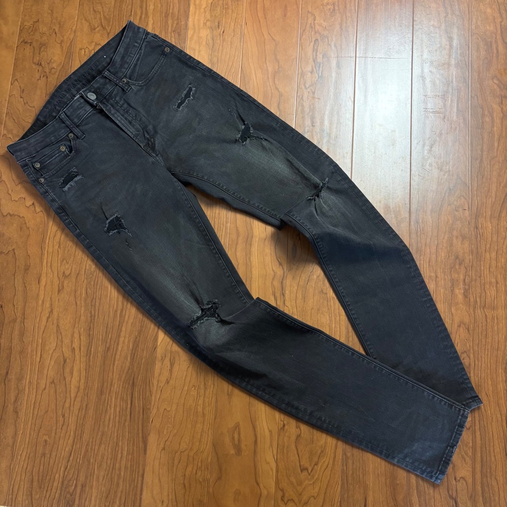 American Eagle Next Level Flex Skinny Distressed Jeans Black 30x34